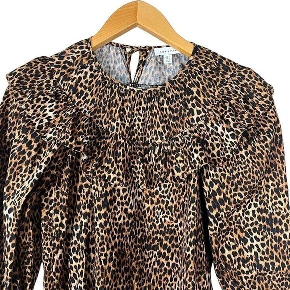 TopShop Leopard Animal Print Poplin Blouse Size 4 Small - Picture 4 of 11